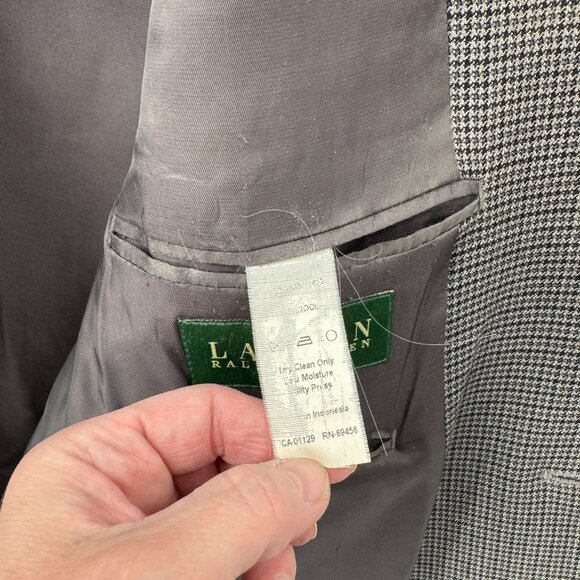 Lauren Ralph Lauren Blazer Mens 42R Gray Wool Houndstooth‎ Plaid Vintage - Picture 9 of 9